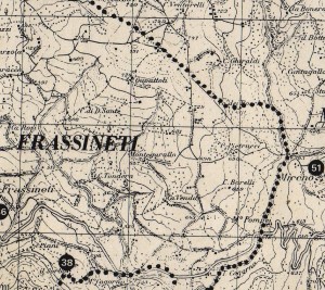 Particolare di Montegarullo in una mappa da Territorio e Beni Culturali di una città montana, Pavullo nel Frignano, 1979